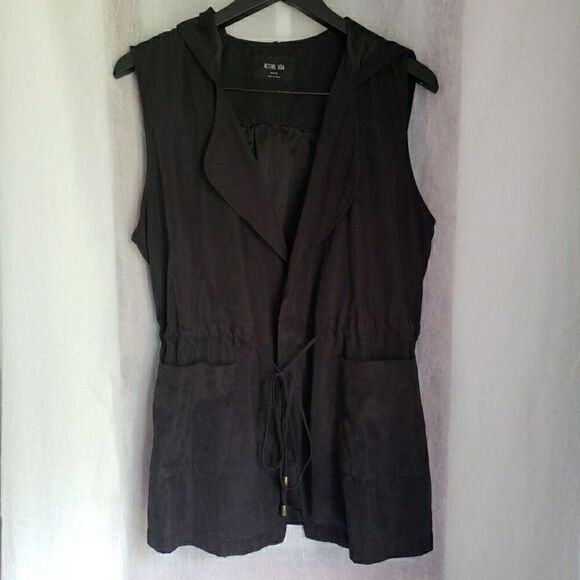 Active USA Jackets & Blazers - Active USA Hooded Vest Black Sleeveless Women Size M Whimsy Goth Grunge
